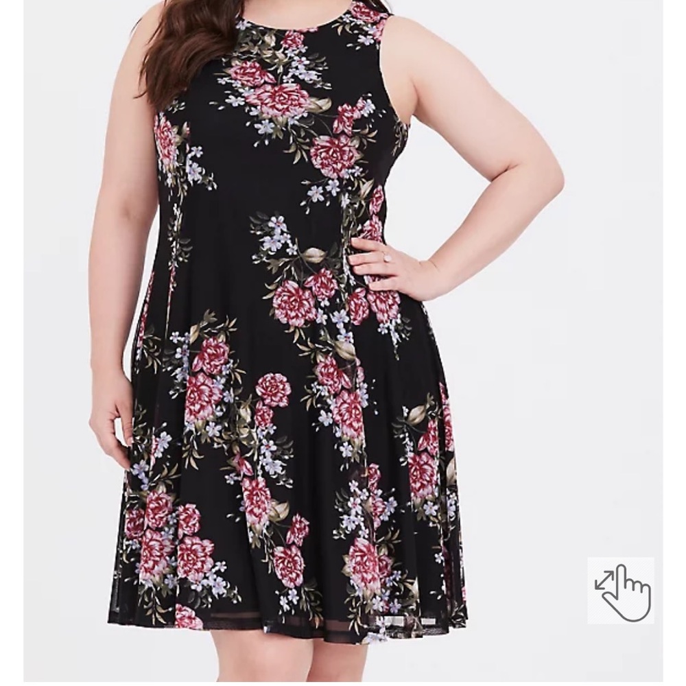 Torrid Floral Black Mini Mesh Trapeze Dress Size 2X Plus Size #11797602